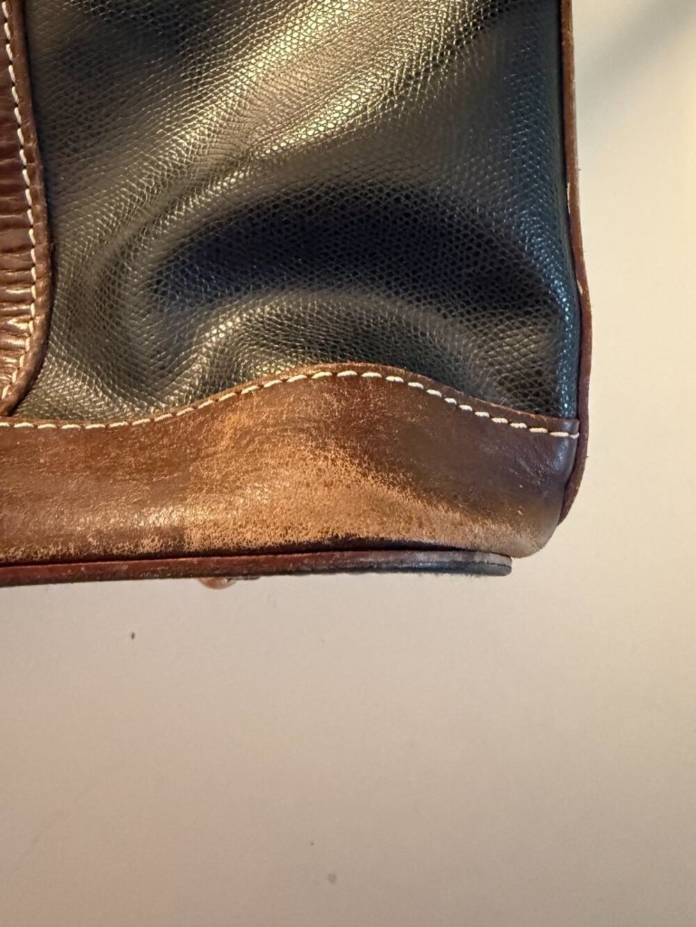 Black & Brown Structured Shoulder Tote Bag Vintage Style - Picture 6 of 9